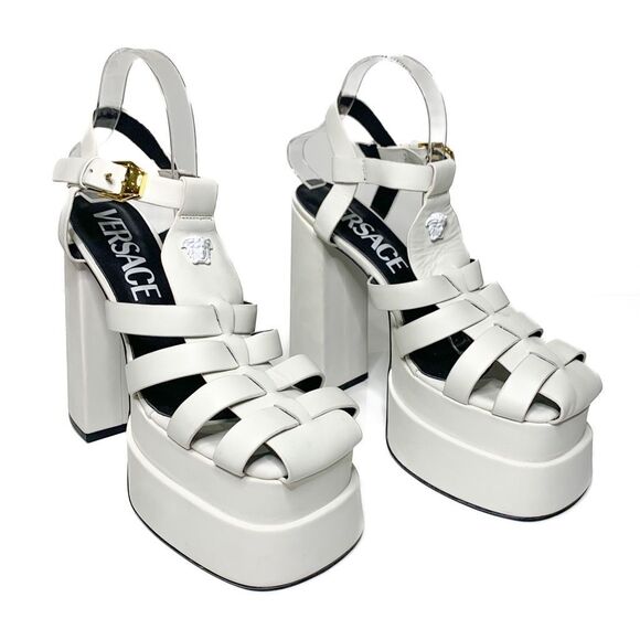 Versace Shoes - Versace La Medusa Platform Sandals EU 41 US 11 White Leather Gladiator High Heel